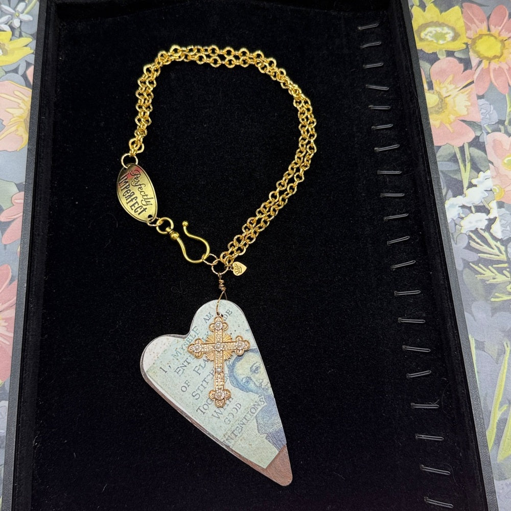 Adorned Crown Jewelry assemblage rusty heart good intentions stmnt necklace