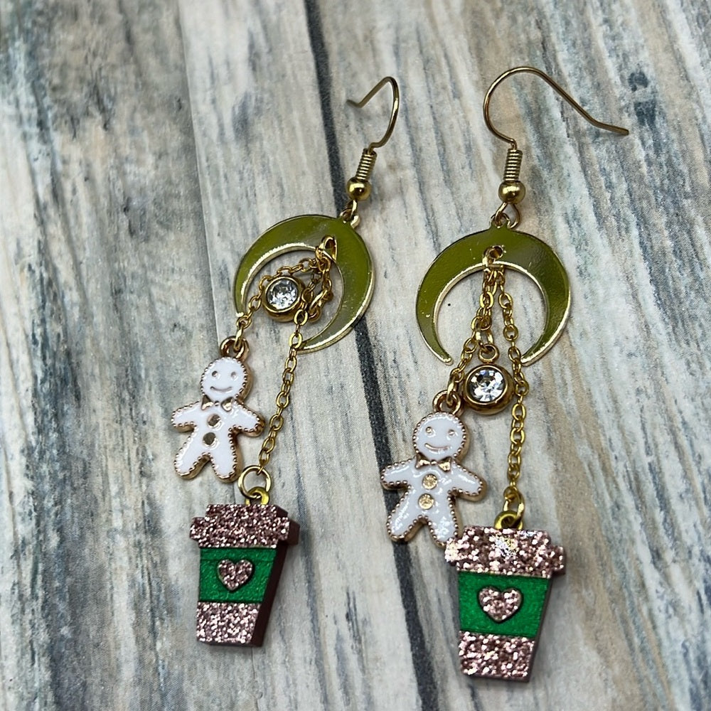 Adorned Crown Jewelry Christmas drink gingerbread crescent earrings