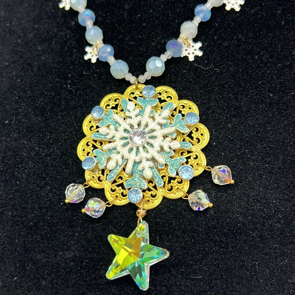 Adorned Crown Jewelry assemblage Christmas snowflake crystal star necklace