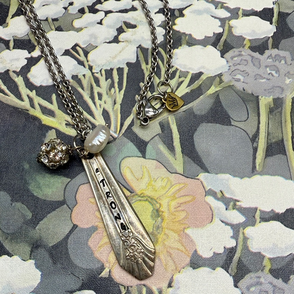 Adorned Crown Jewelry assemblage spoon handle pendant pearl necklace strong