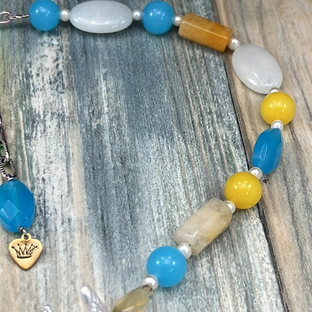 Adorned Crown Artisan Assemblage yellow jade teal quartz dream big necklace
