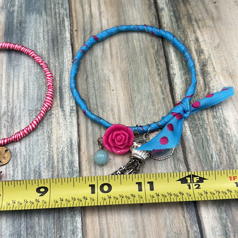Adorned Crown Jewelry artisan assemblage ribbon charm bangles set of four