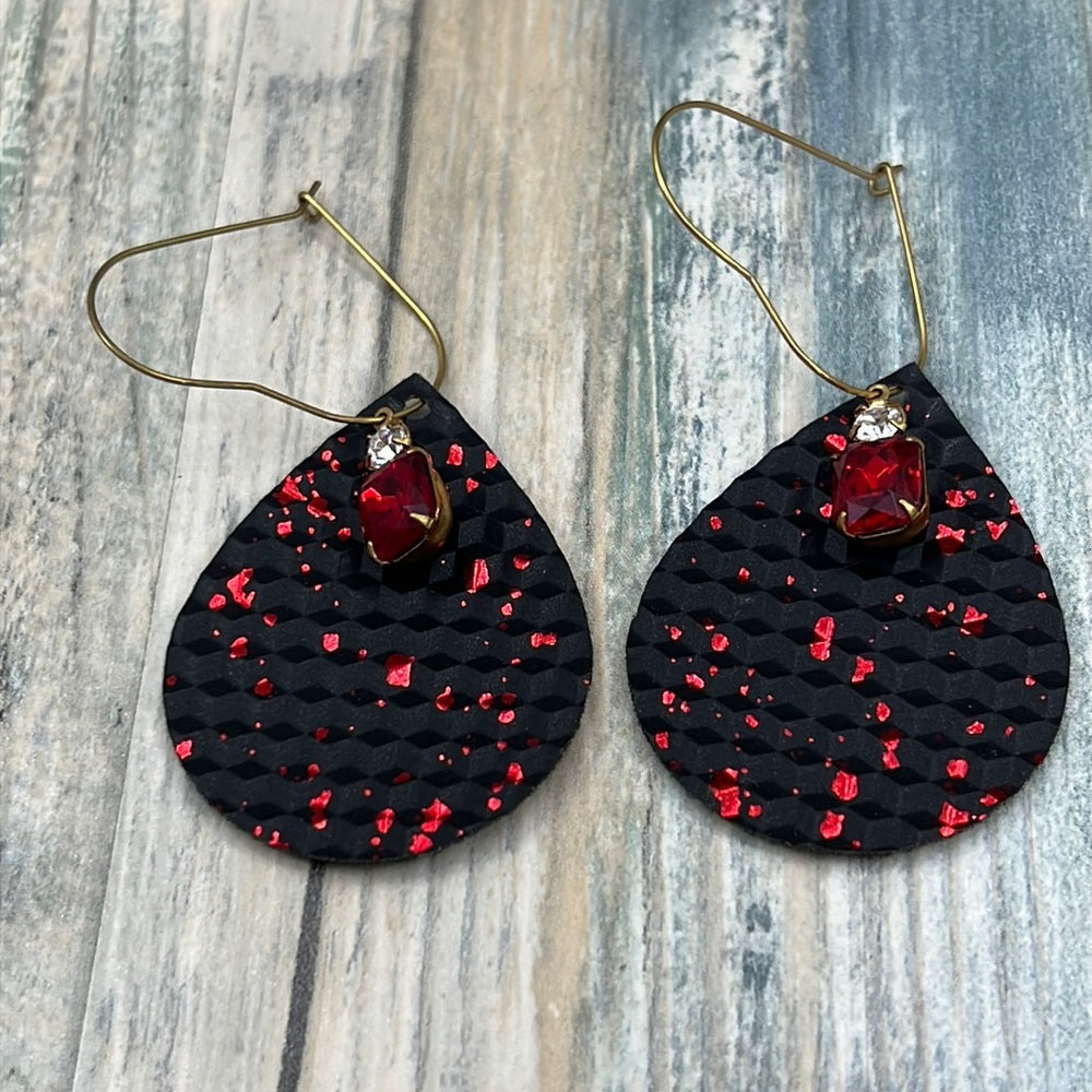Adorned Crown Artisan Assemblage leather valentine heart bling earrings