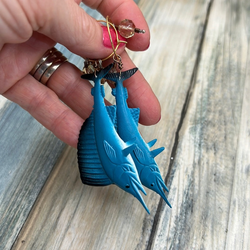 Adorned Crown Artisan Assemblage aquarium collection marlin earrings