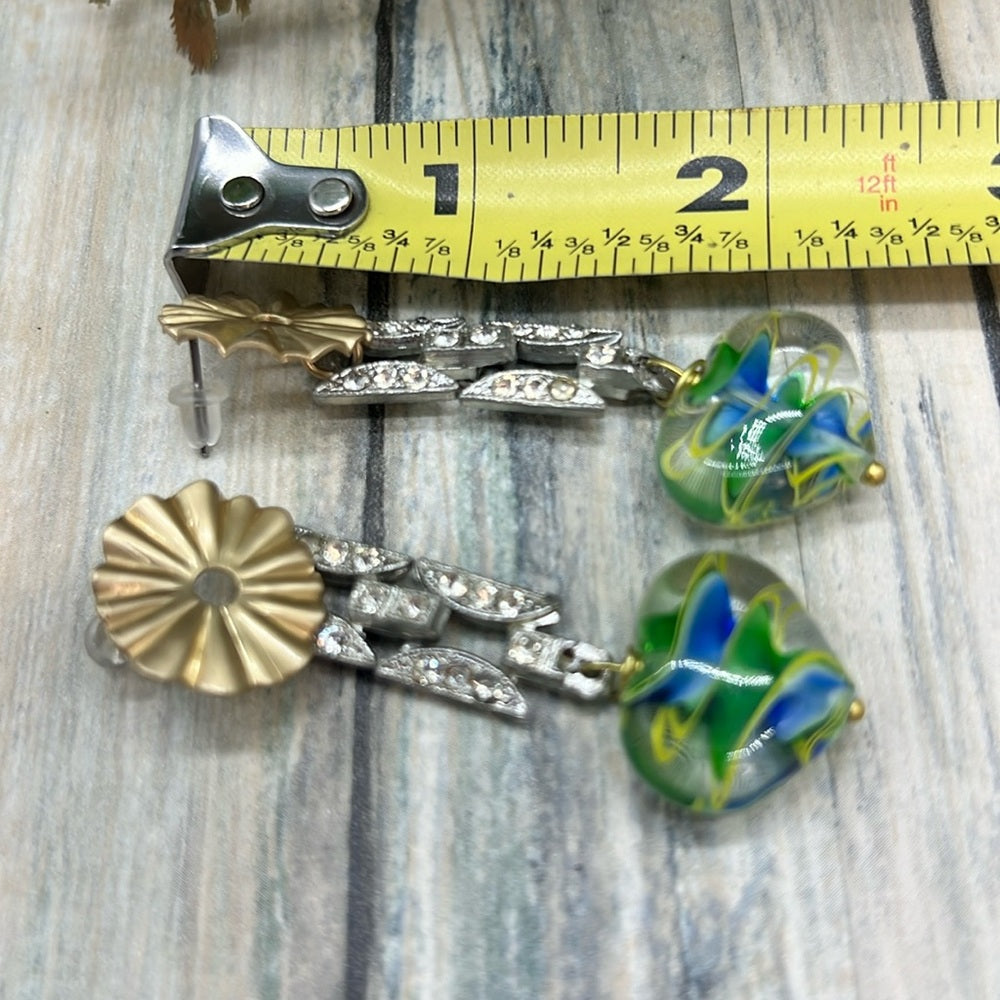 Adorned Crown Jewelry rhinestone lamp work glass heart bead post earrings
