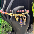 Adorned Crown Jewelry artisan assemblage heart key cloisonné pink bracelet