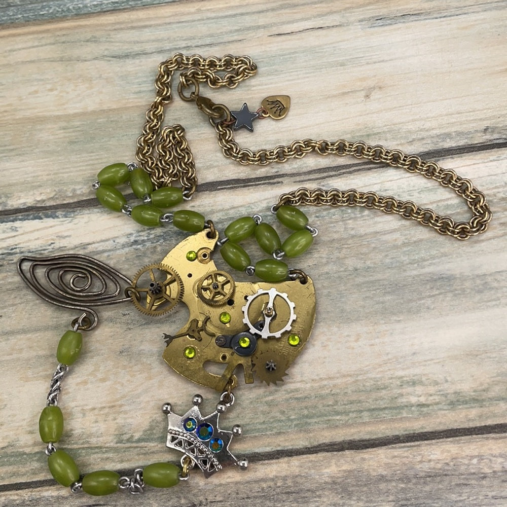 Adorned Crown artisan assemblage steampunk time traveler necklace