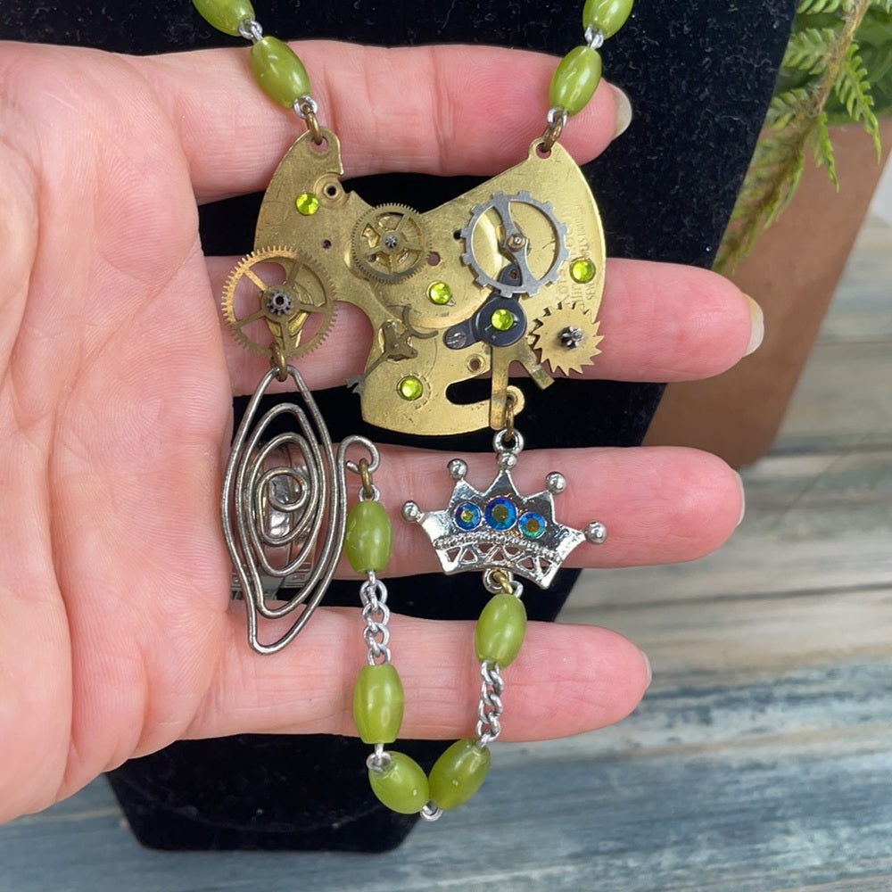 Adorned Crown artisan assemblage steampunk time traveler necklace