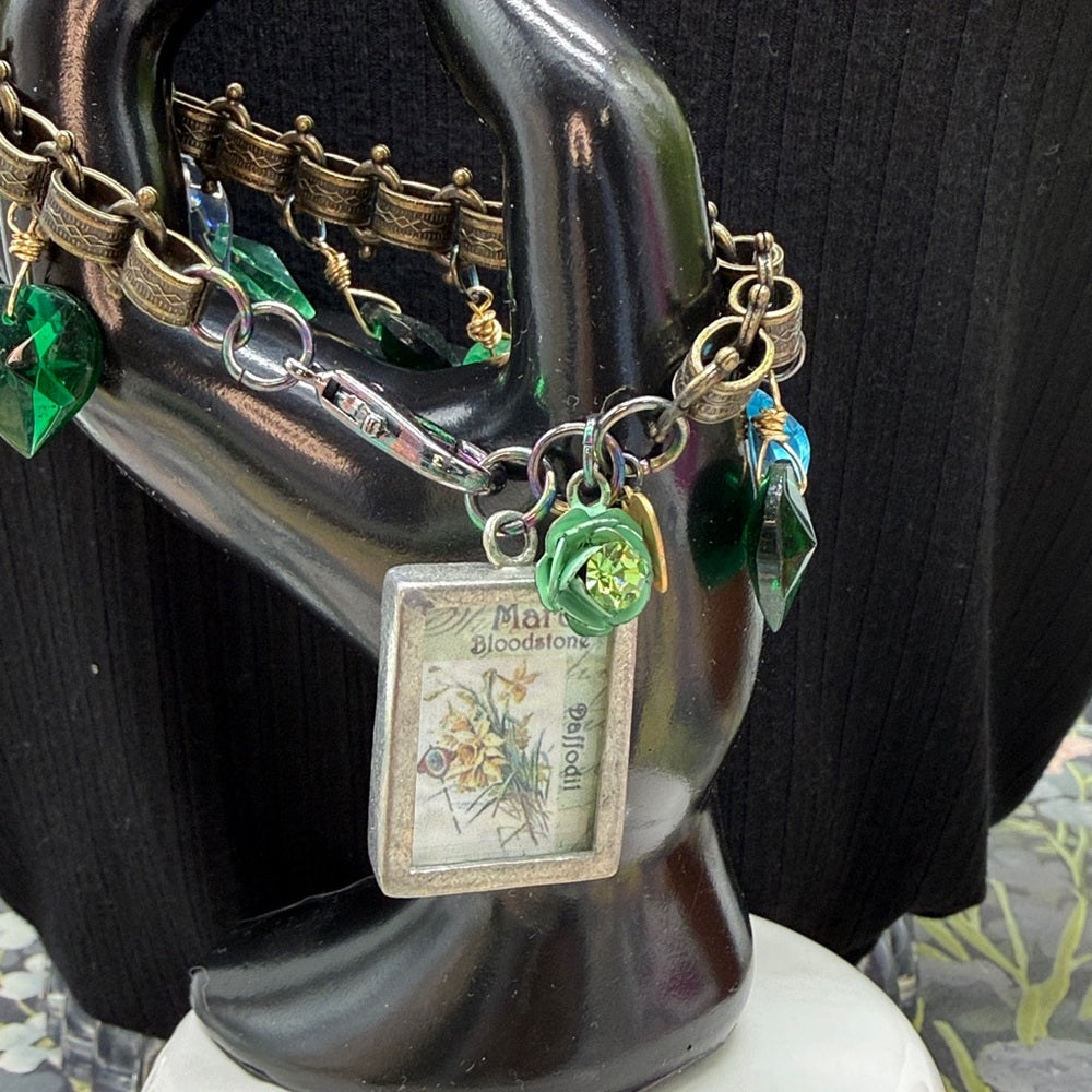 Adorned Crown Jewelry March glass heart bezel charm bracelet