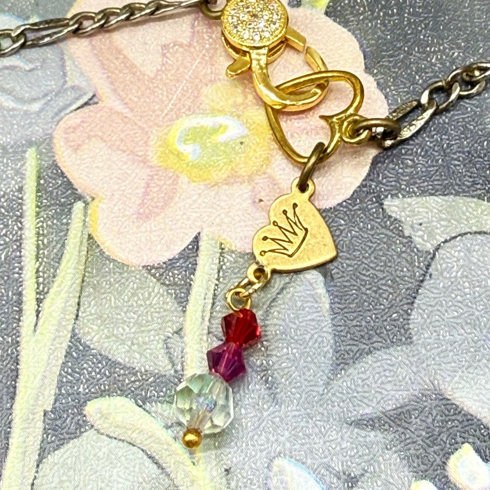 Adorned Crown Jewelry assemblage LOVE cherub charm crystal pendant necklace