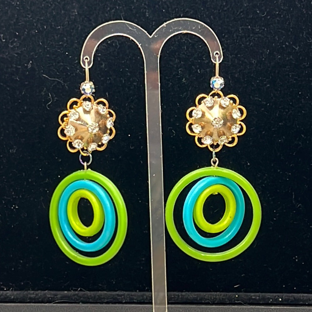 Adorned Crown Artisan Assemblage mid century lucite rhinestone earrings
