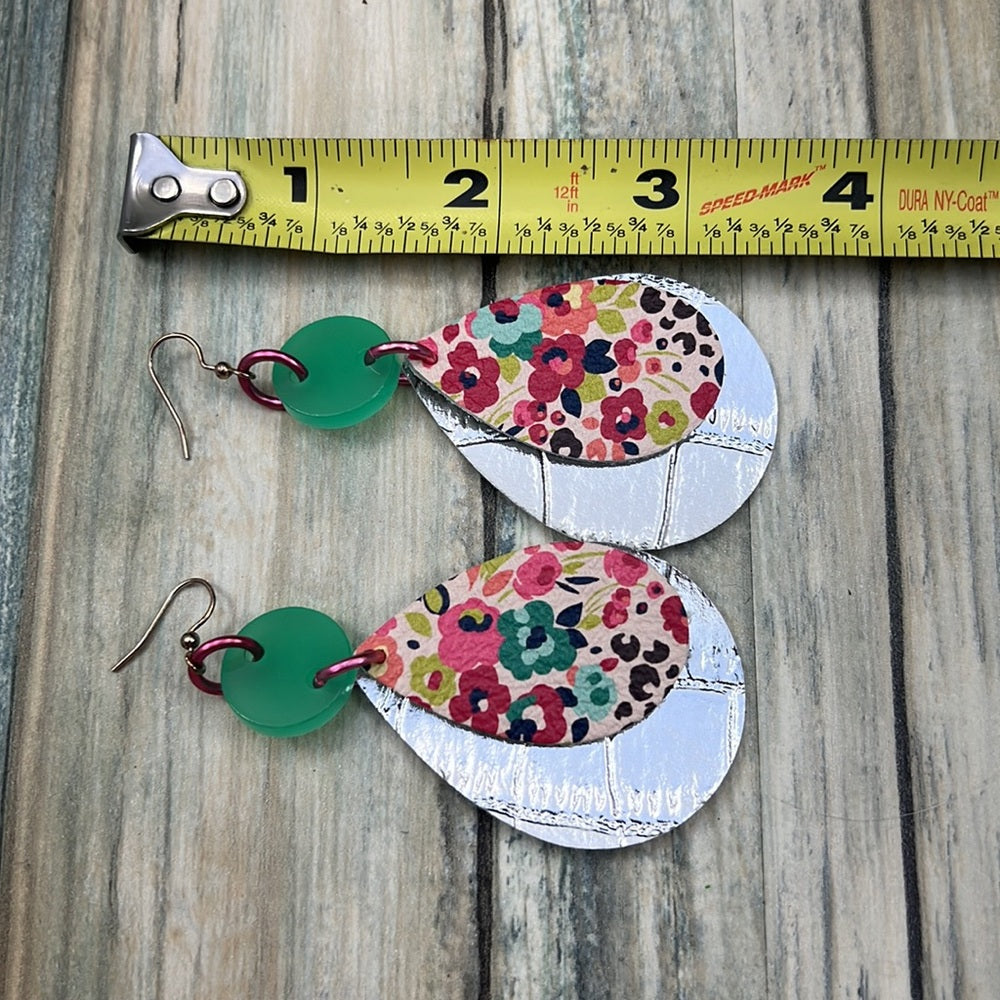 Adorned Crown Artisan Assemblage leather double acrylic floral earrings
