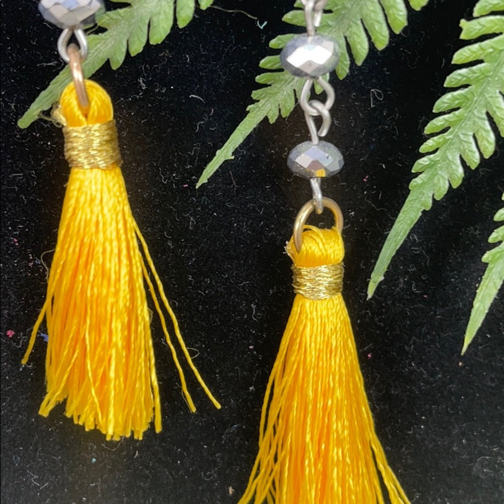 Adorned Crown assemblage yellow tassel crystal drop earrings