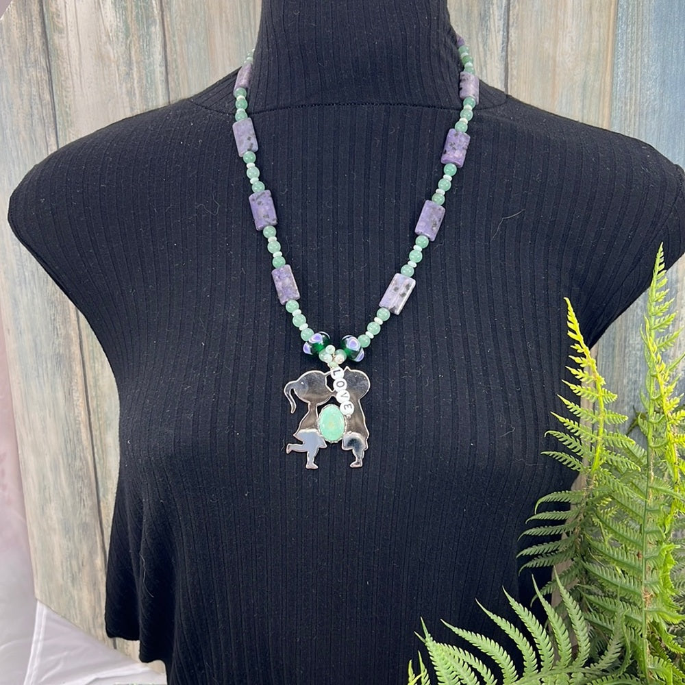 Adorned Crown Artisan Assemblage aventurine jasper Love boy girl necklace
