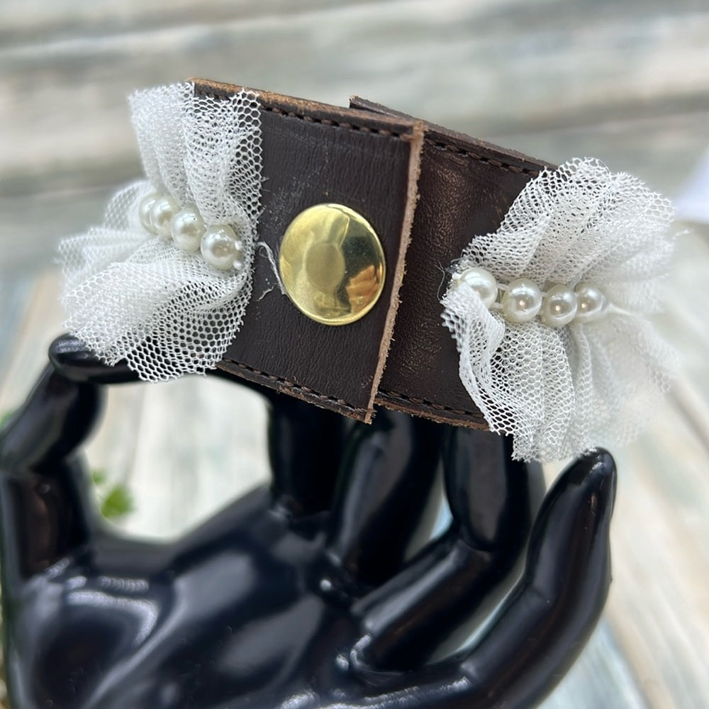 Adorned Crown Jewelry artisan assemblage leather lace lady heart cuff #3