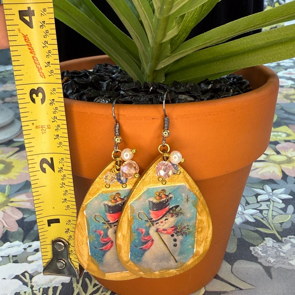 Adorned Crown Jewelry assemblage Victorian Christmas pink snowman earrings
