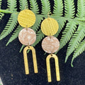 Adorned Crown geo yellow tan double leather earrings