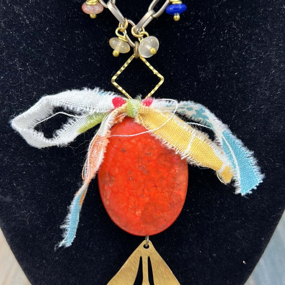 Adorned Crown Artisan Assemblage jasper and gemstone pendant necklace