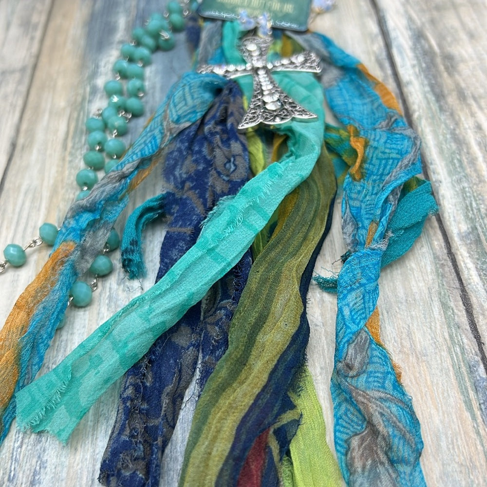 Adorned Crown Jewelry assemblage perseverance run race tassel cross necklace