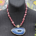 Adorned Crown Jewelry assemblage natural ruby blue agate slice necklace