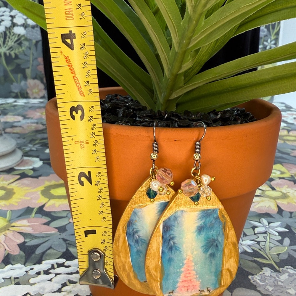Adorned Crown Jewelry assemblage Victorian Christmas tree earrings