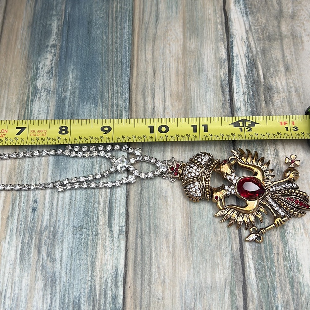 Adorned Crown Artisan Assemblage red eagle crest rhinestone necklace