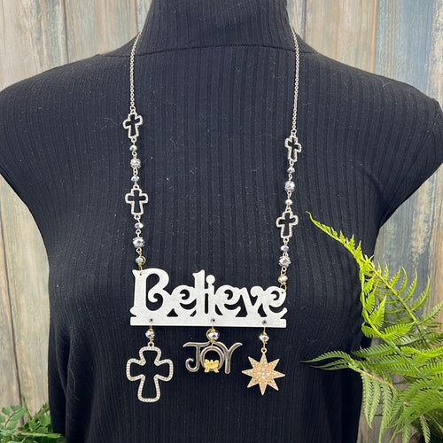 Adorned Crown Artisan Assemblage believe in the joy of Christmas necklace