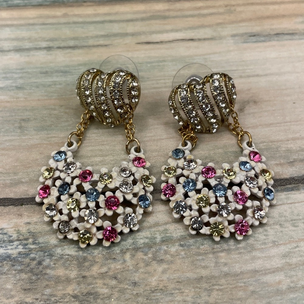 Adorned Crown rhinestone heart post earrings