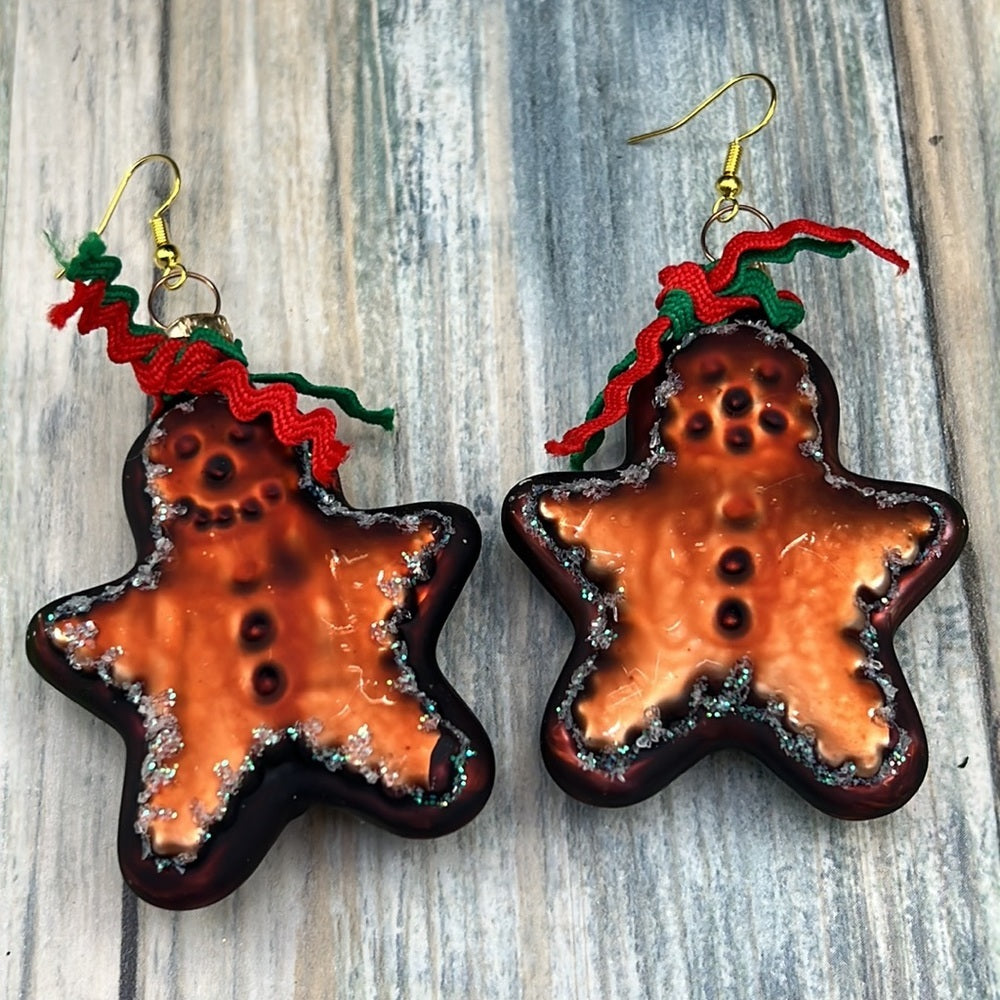Adorned Crown Artisan Assemblage gingerbread man Christmas earrings
