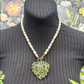 Adorned Crown Jewelry assemblage pearl green rhinestone pendant necklace