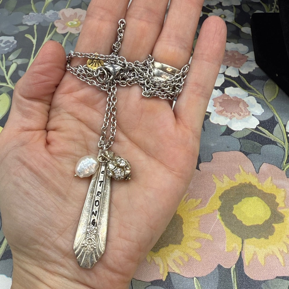 Adorned Crown Jewelry assemblage spoon handle pendant pearl necklace strong