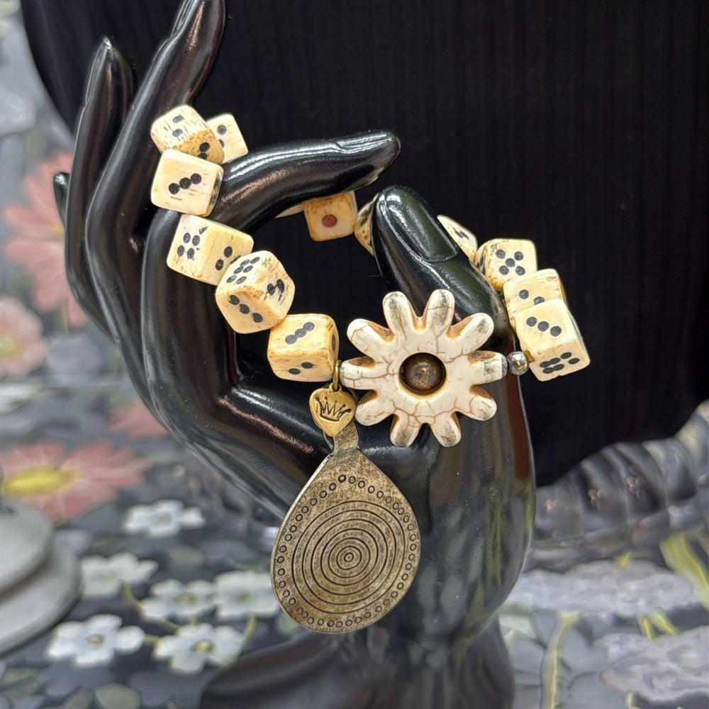 Adorned Crown Jewelry assemblage stretch beaded bone dice bracelet