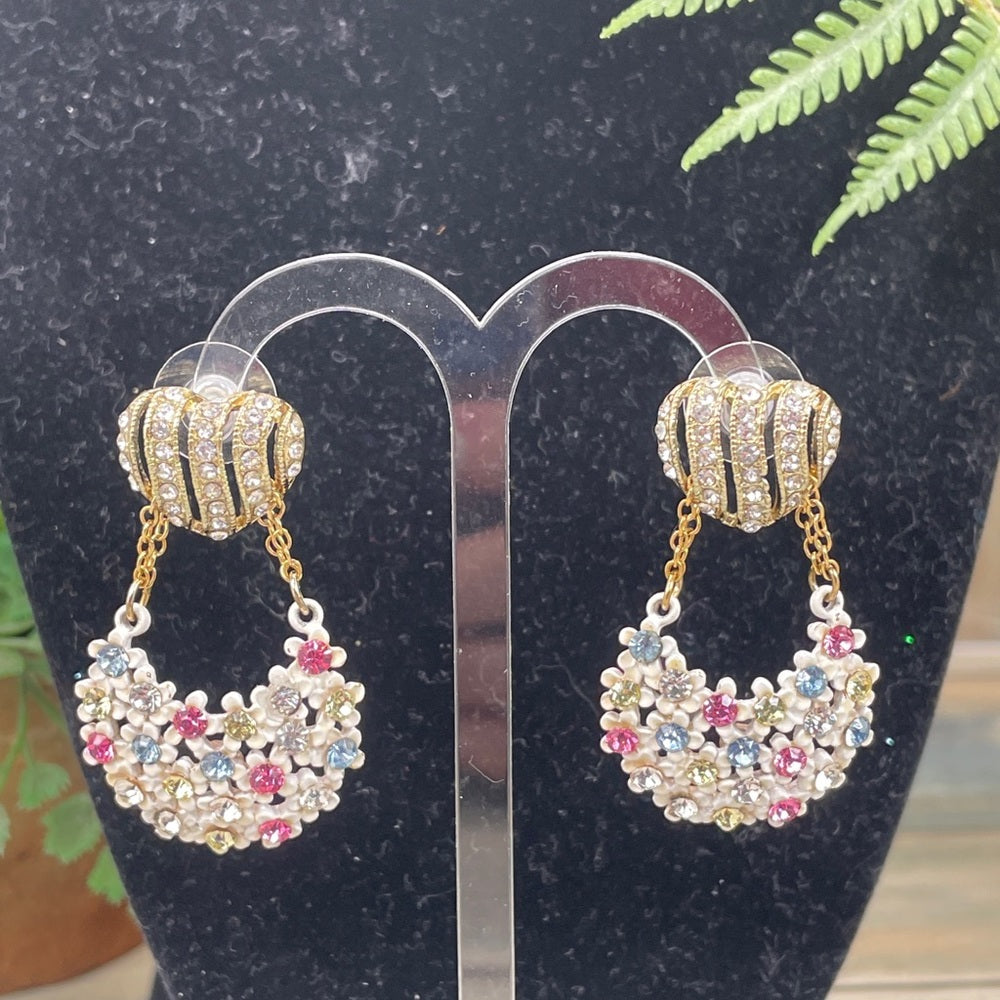 Adorned Crown rhinestone heart post earrings
