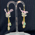 Adorned Crown Jewelry assemblage pink rhinestone bow triple stone earrings