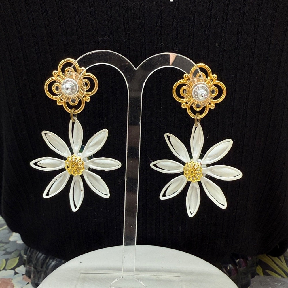 Adorned Crown Jewelry assemblage enamel flower post earrings
