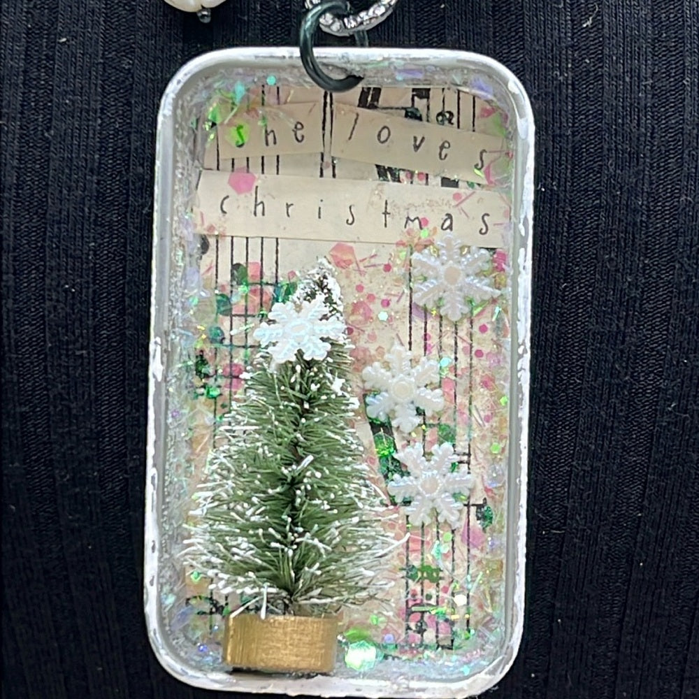 Adorned Crown Jewelry assemblage she loves Christmas shadow box necklace