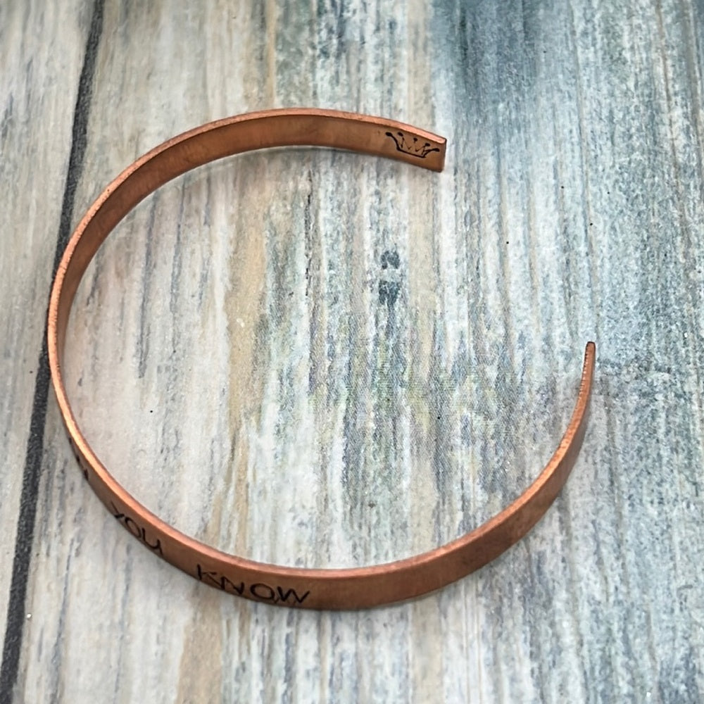 Adorned Crown Artisan stamp texture copper bracelet more than you know