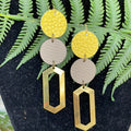 Adorned Crown geo yellow gray double leather earrings