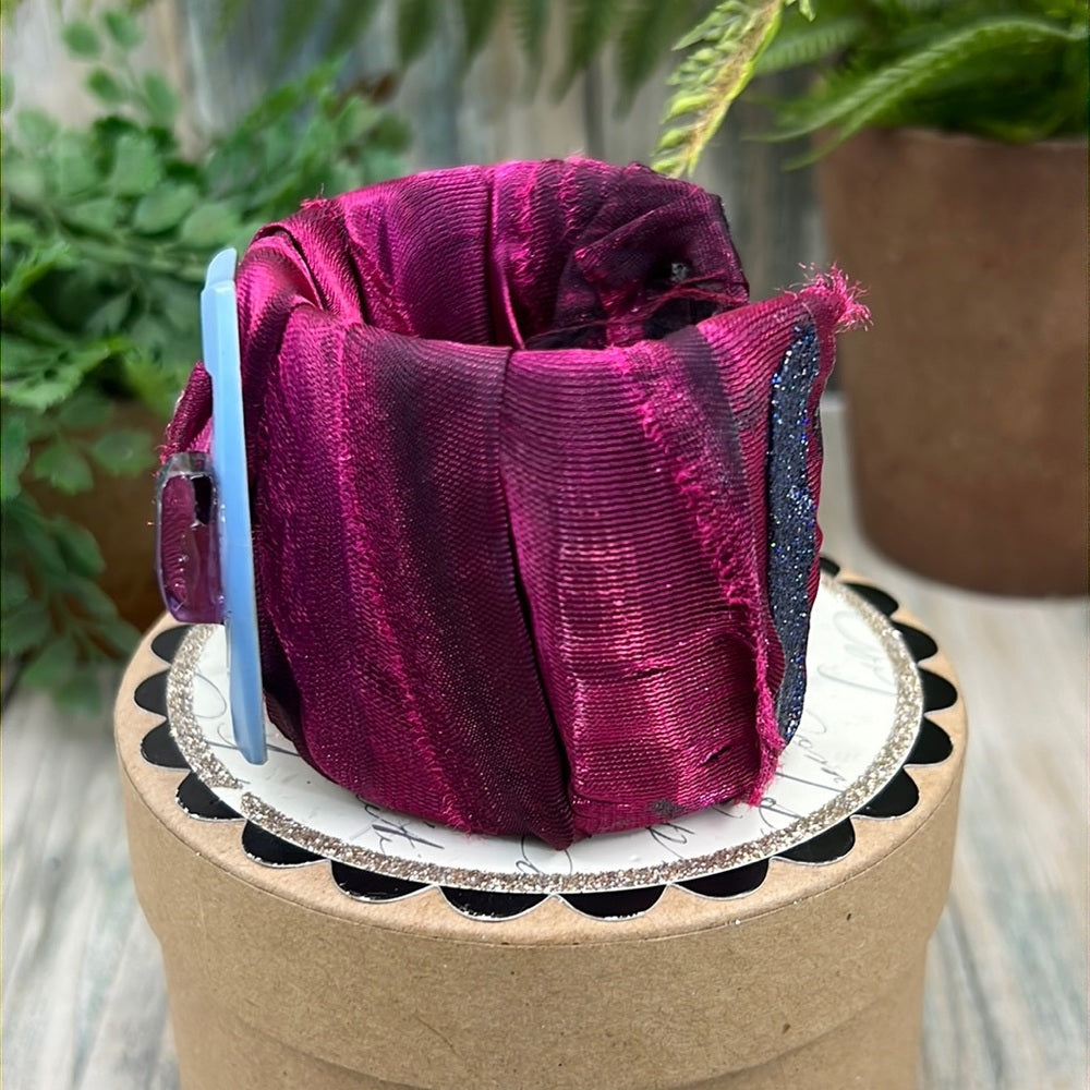 Adorned Crown Artisan Assemblage buckle dichroic silk sari wrap wide cuff