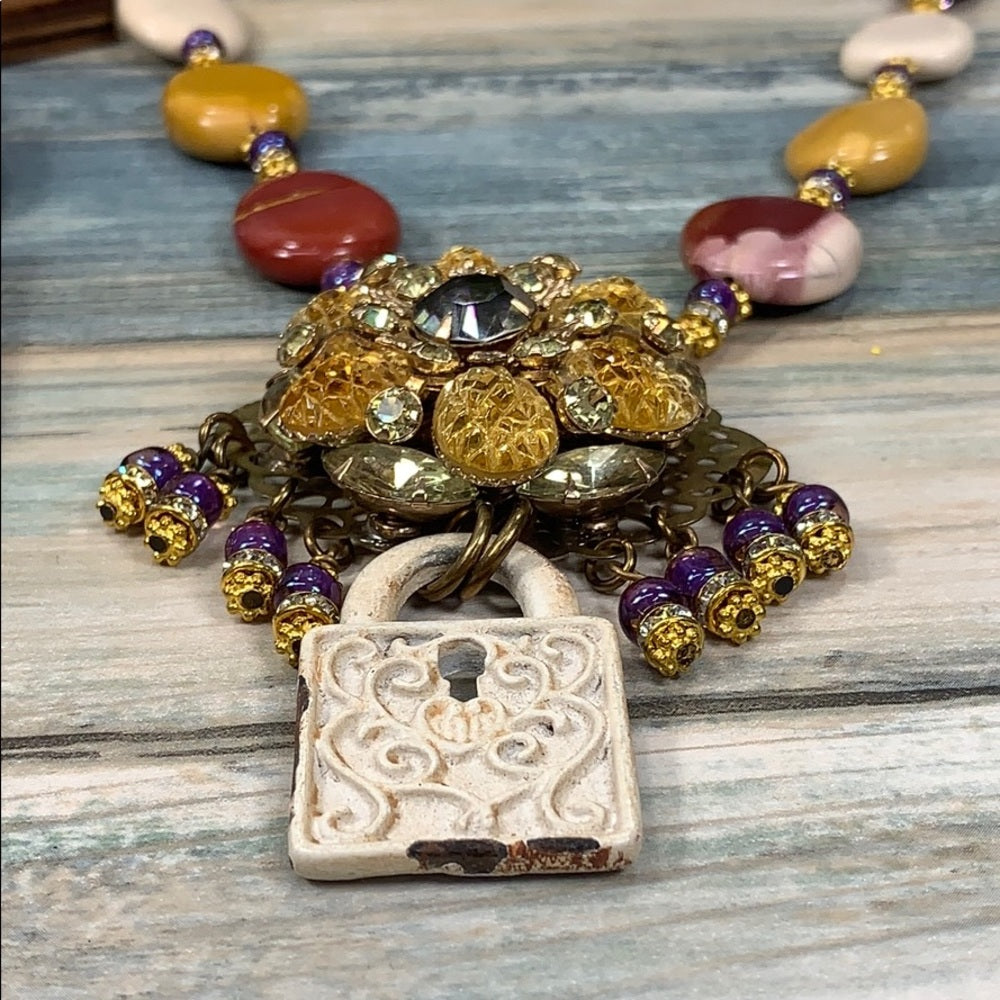 Adorned Crown artisan assemblage desert sunset stone bead necklace