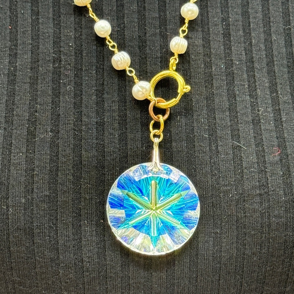 Adorned Crown Jewelry assemblage Christmas crystal Starburst Pearl necklace