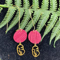 Adorned Crown geometric face drop red leather earrings