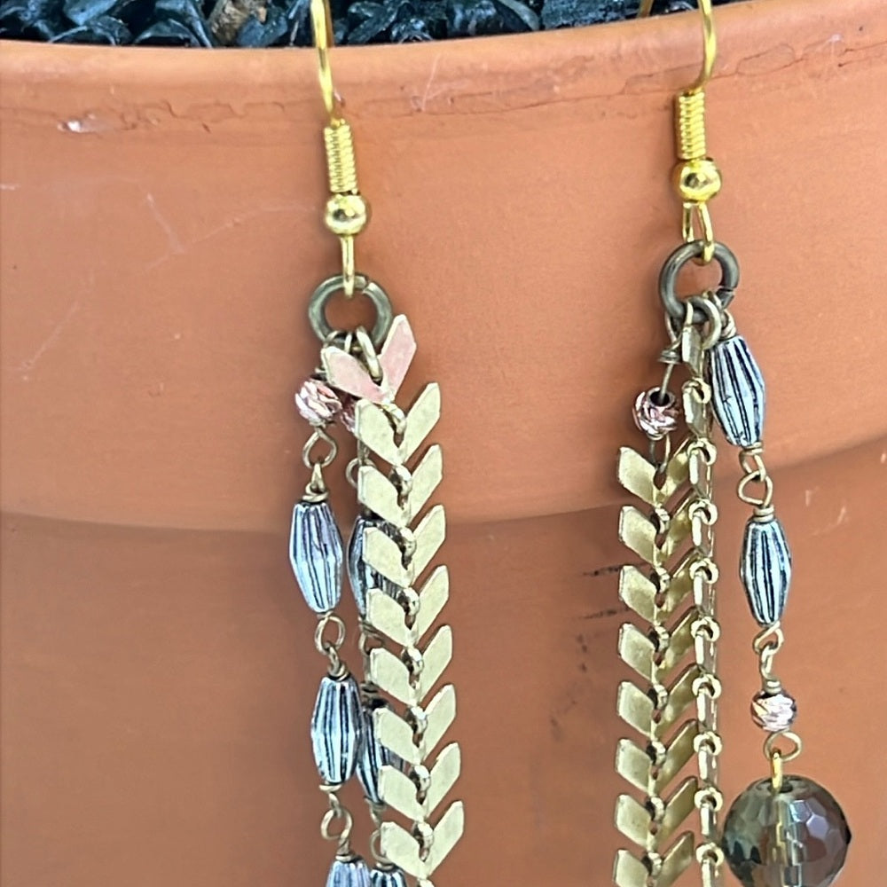 Adorned Crown Jewelry artisan assemblage asymmetrical mix metal earrings