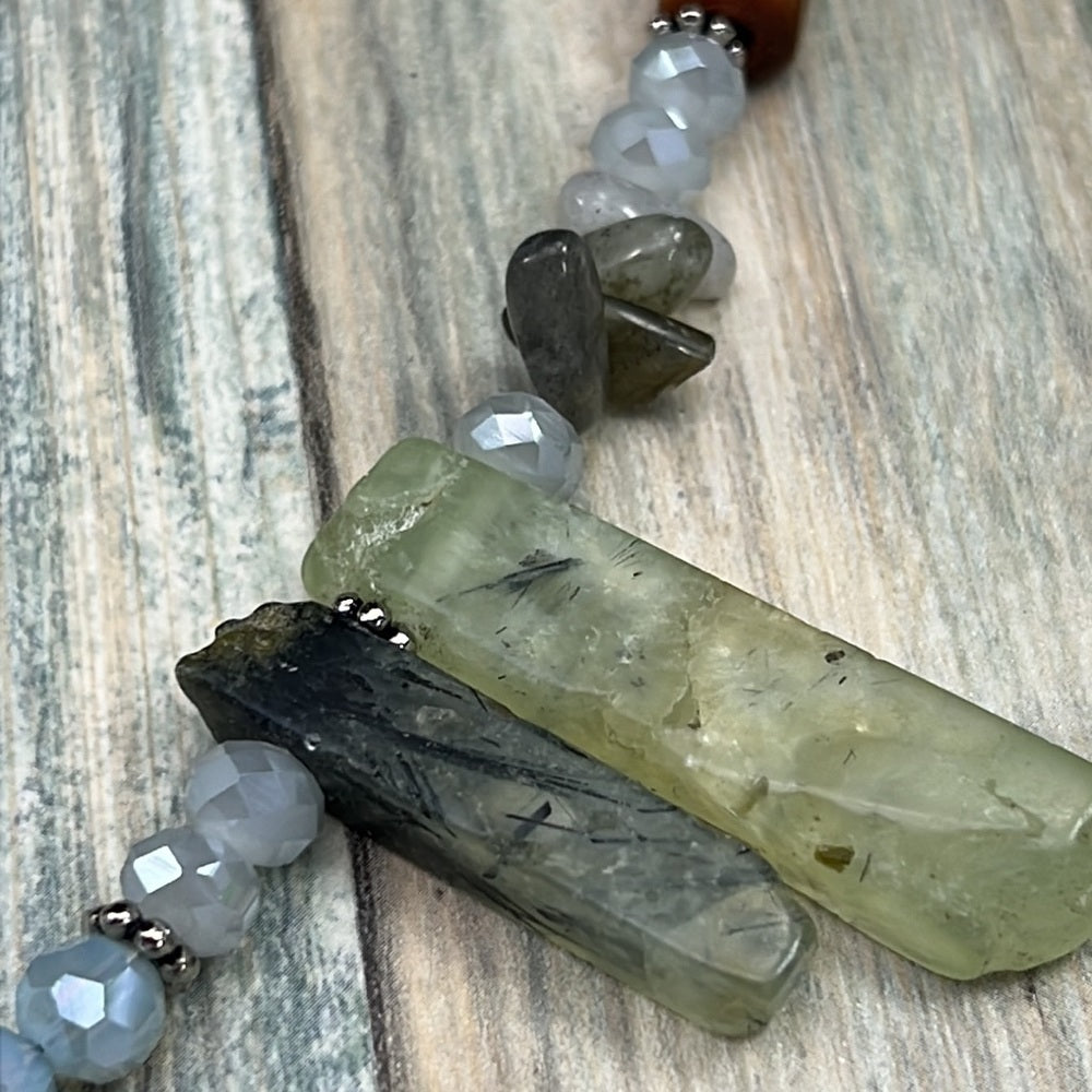 Adorned Crown Artisan Assemblage silver pendant blue green quartz necklace