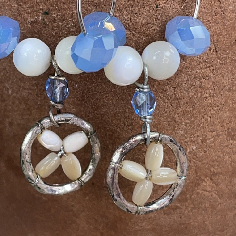 Adorned Crown assemblage blue bead pearl earrings
