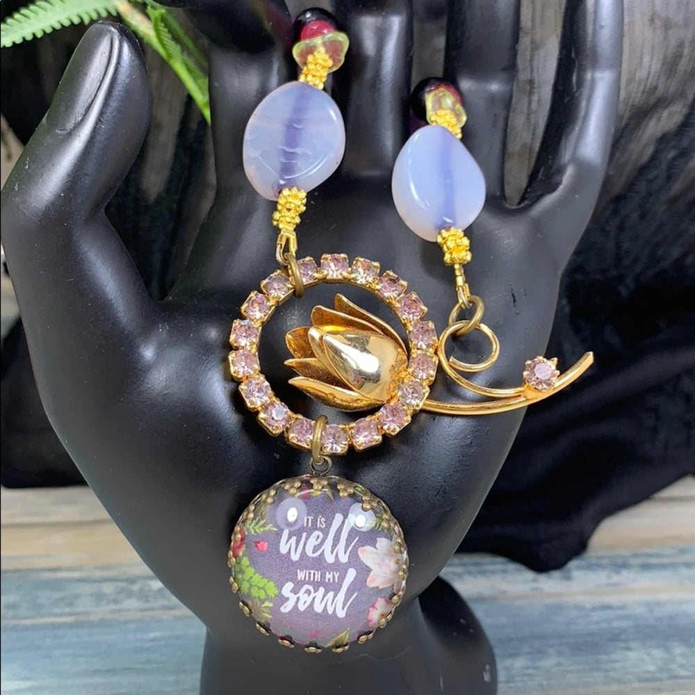 Adorned Crown artisan assemblage It is Well With My Soul amethyst necklace