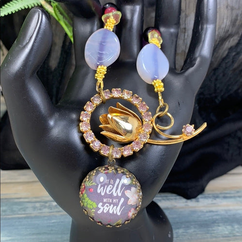 Adorned Crown artisan assemblage It is Well With My Soul amethyst necklace