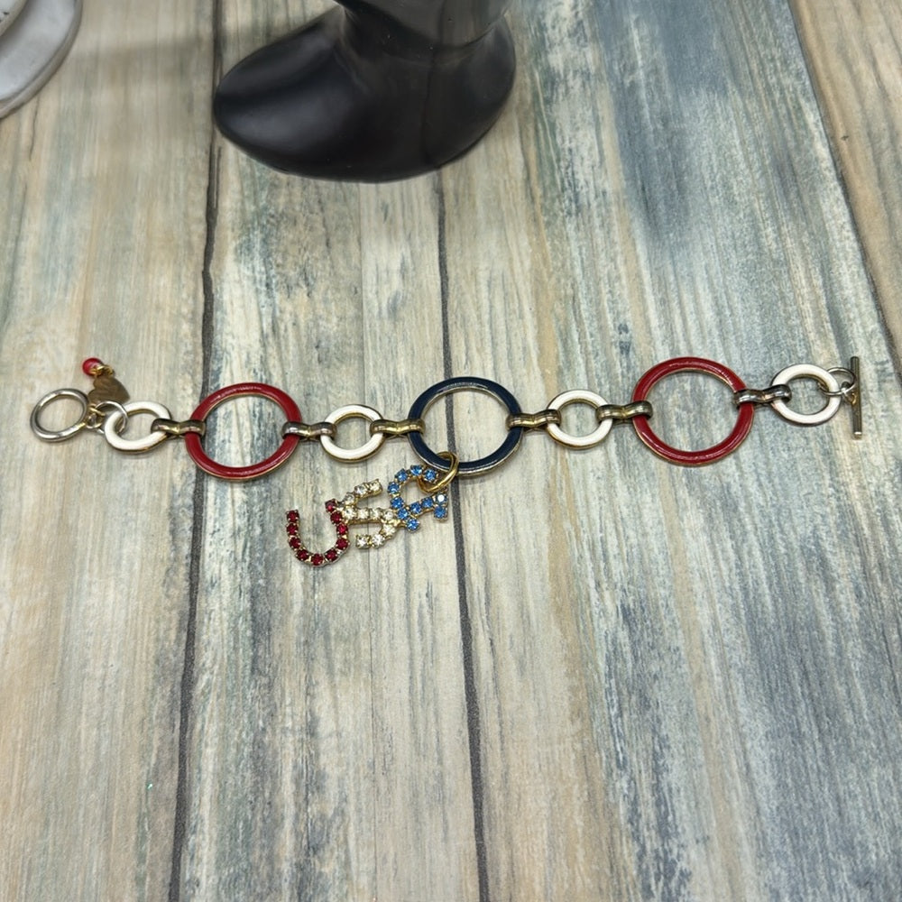 Adorned Crown Jewelry assemblage USA red white blue charm bracelet