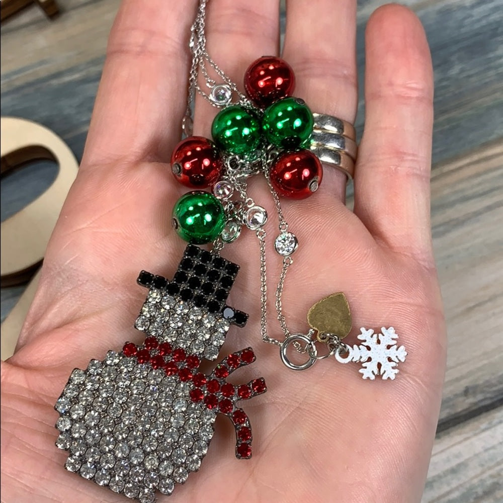 Adorned Crown artisan assemblage let it snow man rhinestone necklace