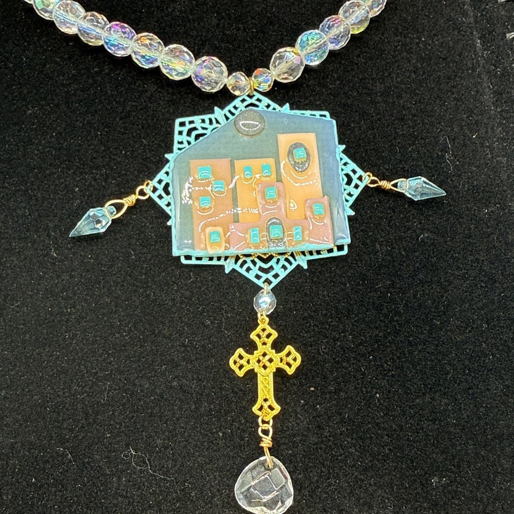 Adorned Crown Jewelry assemblage filigree house crystal necklace